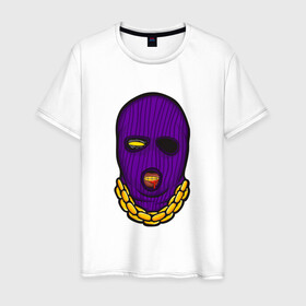 Мужская футболка хлопок с принтом DaBaby Purple Mask в Кировске, 100% хлопок | прямой крой, круглый вырез горловины, длина до линии бедер, слегка спущенное плечо. | gangster | golden | mask | music | rappers