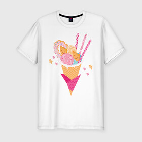 Мужская футболка хлопок Slim с принтом Кавай в Кировске, 92% хлопок, 8% лайкра | приталенный силуэт, круглый вырез ворота, длина до линии бедра, короткий рукав | cats | ice cream | japan | kawai | sweets | кавай | коты | мороженное | сладости | япония