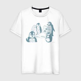 Мужская футболка хлопок с принтом Пингвины в Кировске, 100% хлопок | прямой крой, круглый вырез горловины, длина до линии бедер, слегка спущенное плечо. | emotions | fish | humor | penguins | winter | зима | пингвины | рыба | эмоции | юмор