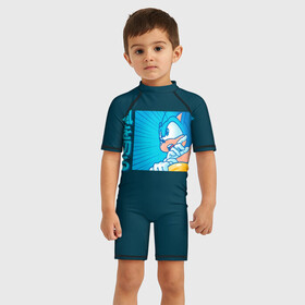 Детский купальный костюм 3D с принтом Sonic alert в Кировске, Полиэстер 85%, Спандекс 15% | застежка на молнии на спине | sonic | доктор эггман | ёж | ёж шедоу | ехидна наклз | майлз прауэр | соник | тейлз | эми роуз