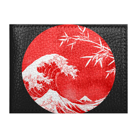 Обложка для студенческого билета с принтом Волна в Канагаве в Кировске, натуральная кожа | Размер: 11*8 см; Печать на всей внешней стороне | аниме | бамбук | большая волна в канагаве | волна | красный | солнце | япония