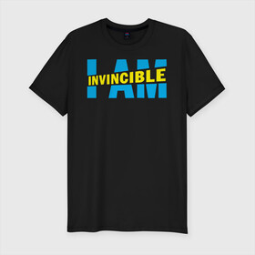 Мужская футболка хлопок Slim с принтом I am Invincible в Кировске, 92% хлопок, 8% лайкра | приталенный силуэт, круглый вырез ворота, длина до линии бедра, короткий рукав | allen | invincible | omni man | omniman | superhero | алиен | аллен | инвинсибл | неуязвимый | омнимэн | супергерои