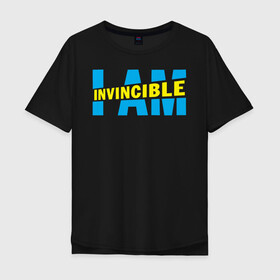 Мужская футболка хлопок Oversize с принтом I am Invincible в Кировске, 100% хлопок | свободный крой, круглый ворот, “спинка” длиннее передней части | allen | invincible | omni man | omniman | superhero | алиен | аллен | инвинсибл | неуязвимый | омнимэн | супергерои