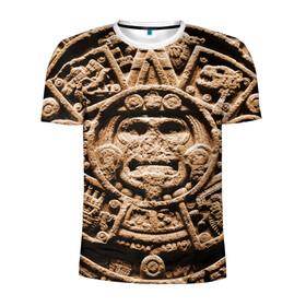 Мужская футболка 3D спортивная с принтом Ацтекский Календарь в Кировске, 100% полиэстер с улучшенными характеристиками | приталенный силуэт, круглая горловина, широкие плечи, сужается к линии бедра | Тематика изображения на принте: aztec | calendar | ацтеки | календарь | майя