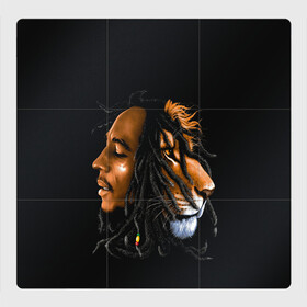Магнитный плакат 3Х3 с принтом БОБ МАРЛИ в Кировске, Полимерный материал с магнитным слоем | 9 деталей размером 9*9 см | bob | face | jamaica | lion | marley | reggae | боб | дреды | лев | лицо | марли | музыка | портрет | регги | ямайка