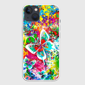 Чехол для iPhone 13 с принтом ЯРКИЕ КРАСКИ в Кировске,  |  | butterfly | color | flower | rainbow | summer | бабочки | брызги | краски | лето | радуга | цвета | цветы