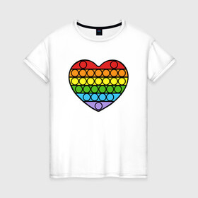 Женская футболка хлопок с принтом Heart Pop It в Кировске, 100% хлопок | прямой крой, круглый вырез горловины, длина до линии бедер, слегка спущенное плечо | pop it | антистресс | игрушка | поп ит | радуга | сердце