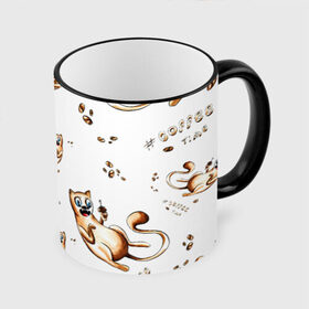 Кружка с принтом Cofee time в Кировске, керамика | ёмкость 330 мл | Тематика изображения на принте: cat | coffee | котики | кофе | напиток | уют | юмор