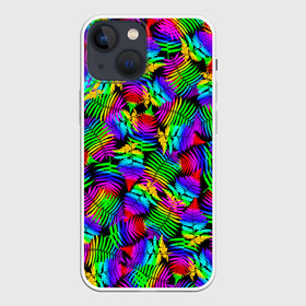 Чехол для iPhone 13 mini с принтом Неоновый папоротник в Кировске,  |  | neon | summer | tropical | азия | ветки | джунгли | жара | зелень | красочный | лето | листья | неоновые цвета | остров | отпуск | пальмы | папоротник | пляж | природа | путешествие | радужный | растения | таиланд