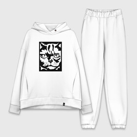 Женский костюм хлопок Oversize с принтом Cat   Кот Подчиняйся в Кировске,  |  | art | disobey | kitten | kitty | obey merch | obey poster parody | serious cat | vector | андеграунд | арт | вектор | мерч с котами | пародия на плакат подчиняйся | повинуйся | рисунок с двух сторон | серьёзный кот | черно белый арт