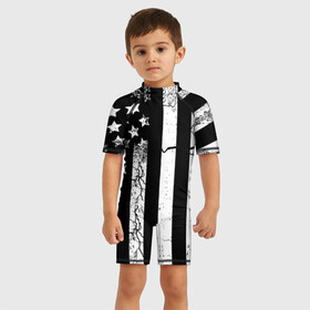 Детский купальный костюм 3D с принтом ЗВЕЗДНО-ПОЛОСАТЫЙ в Кировске, Полиэстер 85%, Спандекс 15% | застежка на молнии на спине | america | black | dark | flag | graffiti | star | usa | white | америка | белый | граффити | звезды | полосы | ретро | стена | сша | флаг | черный