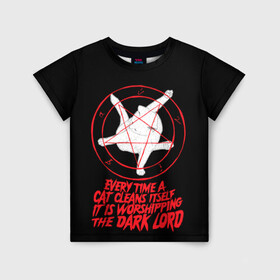 Детская футболка 3D с принтом КОТ САТАНЫ в Кировске, 100% гипоаллергенный полиэфир | прямой крой, круглый вырез горловины, длина до линии бедер, чуть спущенное плечо, ткань немного тянется | blood | cat | dark | devil | evil | lord | satan | дьявол | зло | кот | котик | котэ | лорд | пентаграмма | пушистый | сатана | темный
