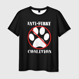 Мужская футболка 3D с принтом Anti-Furry coalition в Кировске, 100% полиэфир | прямой крой, круглый вырез горловины, длина до линии бедер | anti furry | coalition | furry | антифурри | антропоморфные животные | запрет | зверь | знак | коалиция | фурри | человек животные