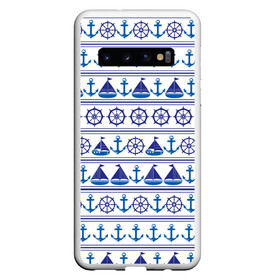 Чехол для Samsung Galaxy S10 с принтом Морские мотивы в Кировске, Силикон | Область печати: задняя сторона чехла, без боковых панелей | ships | корабли | кораблики | море | морские | морское | руль | штурвал | якорь