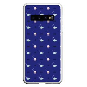 Чехол для Samsung Galaxy S10 с принтом Морские мотивы в Кировске, Силикон | Область печати: задняя сторона чехла, без боковых панелей | fish | море | морские | на синем | осьминоги | осьминожки | паттерн | рыба | рыбки | рыбы