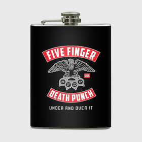 Фляга с принтом Five Finger Death Punch (5FDP) в Кировске, металлический корпус | емкость 0,22 л, размер 125 х 94 мм. Виниловая наклейка запечатывается полностью | 5fdp | america | death | ffdp | finger | five | hard | metal | music | punch | rock | skull | states | united | usa | америка | метал | музыка | рок | сша | хард | череп