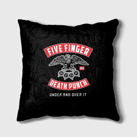 Подушка 3D с принтом Five Finger Death Punch (5FDP) в Кировске, наволочка – 100% полиэстер, наполнитель – холлофайбер (легкий наполнитель, не вызывает аллергию). | состоит из подушки и наволочки. Наволочка на молнии, легко снимается для стирки | Тематика изображения на принте: 5fdp | america | death | ffdp | finger | five | hard | metal | music | punch | rock | skull | states | united | usa | америка | метал | музыка | рок | сша | хард | череп