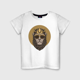 Детская футболка хлопок с принтом Гордый Лев с бородой в Кировске, 100% хлопок | круглый вырез горловины, полуприлегающий силуэт, длина до линии бедер | king | король | корона | кошка | лев | царь