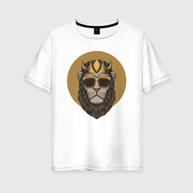 Женская футболка хлопок Oversize с принтом Гордый Лев с бородой в Кировске, 100% хлопок | свободный крой, круглый ворот, спущенный рукав, длина до линии бедер
 | king | король | корона | кошка | лев | царь