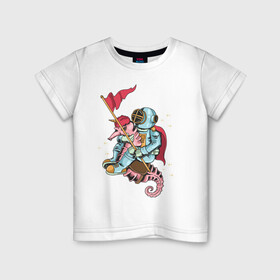 Детская футболка хлопок с принтом Верхом на коне в Кировске, 100% хлопок | круглый вырез горловины, полуприлегающий силуэт, длина до линии бедер | games | space | астронавт | космос | морской конь | подводный мир | флаг
