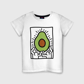 Детская футболка хлопок с принтом АВОКАДО АРТ в Кировске, 100% хлопок | круглый вырез горловины, полуприлегающий силуэт, длина до линии бедер | avocado | авокадо | арт | минимализм | простота | человечки