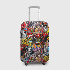 Чехол для чемодана 3D с принтом Логотипы Аниме Мультиков в Кировске, 86% полиэфир, 14% спандекс | двустороннее нанесение принта, прорези для ручек и колес | anime | logo | аниме | манго | япония