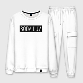 Мужской костюм хлопок с принтом SODA LUV в Кировске, 100% хлопок | на свитшоте круглая горловина, мягкая резинка по низу. Брюки заужены к низу, на них два вида карманов: два “обычных” по бокам и два объемных, с клапанами, расположенные ниже линии бедра. Брюки с мягкой трикотажной резинкой на поясе и по низу штанин. В поясе для дополнительного комфорта — широкие завязки | Тематика изображения на принте: luv | mayot | melon | music | og buda | seemee | soda | sodaluv | бигасс | коми | лав | лого | логотип | лув | мелон | сода