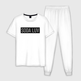 Мужская пижама хлопок с принтом SODA LUV в Кировске, 100% хлопок | брюки и футболка прямого кроя, без карманов, на брюках мягкая резинка на поясе и по низу штанин
 | luv | mayot | melon | music | og buda | seemee | soda | sodaluv | бигасс | коми | лав | лого | логотип | лув | мелон | сода