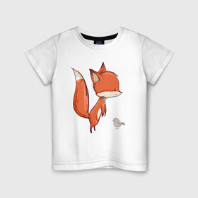 Детская футболка хлопок с принтом Лисичка и птичка в Кировске, 100% хлопок | круглый вырез горловины, полуприлегающий силуэт, длина до линии бедер | fox | foxy | животное | звери | лиса | лисенок | лисичка | милая | рыжая | фокс