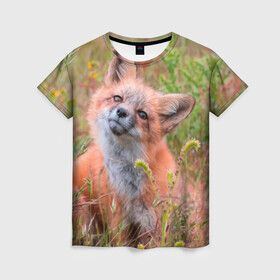 Женская футболка 3D с принтом Лисичка в Кировске, 100% полиэфир ( синтетическое хлопкоподобное полотно) | прямой крой, круглый вырез горловины, длина до линии бедер | fox | foxy | животное | звери | лиса | лисенок | лисичка | милая | рыжая | фокс