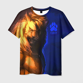 Мужская футболка 3D с принтом Furry lion в Кировске, 100% полиэфир | прямой крой, круглый вырез горловины, длина до линии бедер | furry | lion | антропоморфные животные | лев | люди животные | разбойник | фурри | фурри фэндом