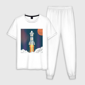 Мужская пижама хлопок с принтом Запуск ракеты Atlas Атлас V в Кировске, 100% хлопок | брюки и футболка прямого кроя, без карманов, на брюках мягкая резинка на поясе и по низу штанин
 | earth | elon musk | mars | nasa | roscosmos | space | space shuttle | star | stars | usa | астронавт | илон маск | космодром | космонавт | миссия sbirs | мыс канаверал | наса | планета земля | рн atlas v 421 | роскосмос | спейс экс | спейсэк