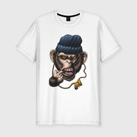 Мужская футболка хлопок Slim с принтом Monkey Boy в Кировске, 92% хлопок, 8% лайкра | приталенный силуэт, круглый вырез ворота, длина до линии бедра, короткий рукав | gangsta | monkey | wild | блатной | крутой | обезьяна