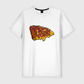 Мужская футболка хлопок Slim с принтом Горячий кусочек в Кировске, 92% хлопок, 8% лайкра | приталенный силуэт, круглый вырез ворота, длина до линии бедра, короткий рукав | dodo | pizza | вкусная еда | кусочек | пицца