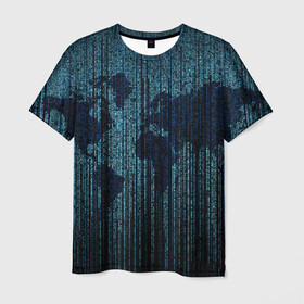 Мужская футболка 3D с принтом Цифровой Мир в Кировске, 100% полиэфир | прямой крой, круглый вырез горловины, длина до линии бедер | карта | коды | мир | символы | цифры