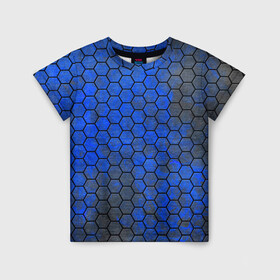 Детская футболка 3D с принтом Синие Соты в Кировске, 100% гипоаллергенный полиэфир | прямой крой, круглый вырез горловины, длина до линии бедер, чуть спущенное плечо, ткань немного тянется | hexagons | honeycombs | metal | соты | шестиугольники