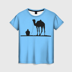 Женская футболка 3D с принтом Верблюд в Кировске, 100% полиэфир ( синтетическое хлопкоподобное полотно) | прямой крой, круглый вырез горловины, длина до линии бедер | выносливость | мощь | пустыня | спокойствие | тень