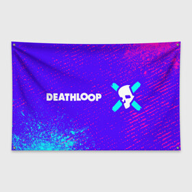 Флаг-баннер с принтом Deathloop - Взрыв в Кировске, 100% полиэстер | размер 67 х 109 см, плотность ткани — 95 г/м2; по краям флага есть четыре люверса для крепления | death | deathloop | game | games | loop | взрыв | дэслуп | дэт | дэтлуп | знак | игра | игры | краска | лого | луп | мертвая | пелтя | символ
