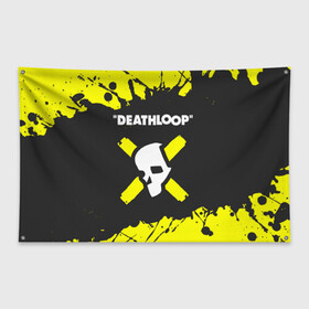 Флаг-баннер с принтом Deathloop - Paint в Кировске, 100% полиэстер | размер 67 х 109 см, плотность ткани — 95 г/м2; по краям флага есть четыре люверса для крепления | death | deathloop | game | games | loop | paint | брызги | дэслуп | дэт | дэтлуп | знак | игра | игры | краска | лого | луп | мертвая | пелтя | символ