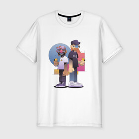 Мужская футболка хлопок Slim с принтом Тони и Феррис в Кировске, 92% хлопок, 8% лайкра | приталенный силуэт, круглый вырез ворота, длина до линии бедра, короткий рукав | gangster | music | people | крутой | мультфильм