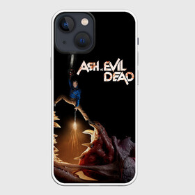 Чехол для iPhone 13 mini с принтом Эш против демона в Кировске,  |  | army of darkness | ash versus evil dead | ash williams | blood | book | boomstick | chainsaw | demon | groovy | gun | monster | necronomicon | zombie | армия тьмы | бензопила | бум палка | демон | зло | зомби | книга | кровь | монстр | некрономикон | ружь