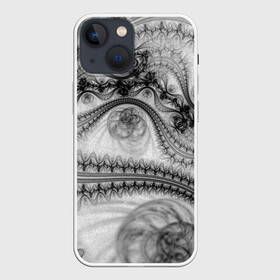 Чехол для iPhone 13 mini с принтом Spilled ink Texture в Кировске,  |  | Тематика изображения на принте: abstraction | black | chaos | gray | ink | madness | pattern | tentacles | texture | vortex | waves | white | абстракция | безумие | белое | вихрь | волны | серый | текстура | узор | хаос | чернила | черное | щупальца