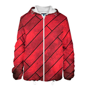 Мужская куртка 3D с принтом Red Boards Texture в Кировске, ткань верха — 100% полиэстер, подклад — флис | прямой крой, подол и капюшон оформлены резинкой с фиксаторами, два кармана без застежек по бокам, один большой потайной карман на груди. Карман на груди застегивается на липучку | attrition | boards | comic | dark | gloss | iron | light | metal | red | slabs | texture | wood | абстракция | глянец | дерево | доски | железо | картина | комикс | красный | линии | металл | паттерн | плиты | полосы | потертость | светлый