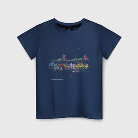 Детская футболка хлопок с принтом Ночной полёт в Кировске, 100% хлопок | круглый вырез горловины, полуприлегающий силуэт, длина до линии бедер | город | нижний новгород | рисунок | самолёт. ночь