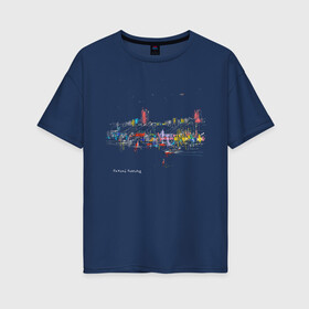Женская футболка хлопок Oversize с принтом Ночной полёт в Кировске, 100% хлопок | свободный крой, круглый ворот, спущенный рукав, длина до линии бедер
 | город | нижний новгород | рисунок | самолёт. ночь