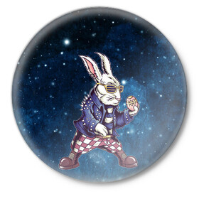 Значок с принтом Пасхальный кроль в Кировске,  металл | круглая форма, металлическая застежка в виде булавки | арт | графика | животные | заяц | звери | кролик | пасха | рокер | яйцо