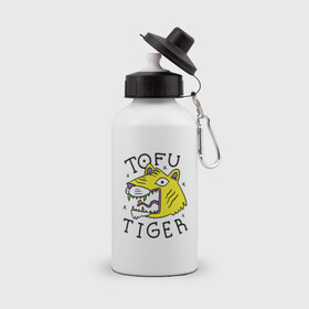 Бутылка спортивная с принтом Tofu Tiger Тигр Сыр Тофу в Кировске, металл | емкость — 500 мл, в комплекте две пластиковые крышки и карабин для крепления | Тематика изображения на принте: amur tiger | art | japan | japanese | tattoo | абстрактный принт | абстракция | амурский тигр | арт | детский рисунок | желтый тигр | животные | зубы | клыки | скетч | татуировка | татуировка тигра | тигр ест | тигры
