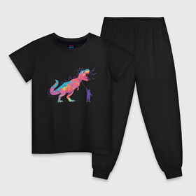 Детская пижама хлопок с принтом Динозавр на поводке в Кировске, 100% хлопок |  брюки и футболка прямого кроя, без карманов, на брюках мягкая резинка на поясе и по низу штанин
 | art | dino | dinosaur | dinosaurus | neon | roar | t rex | t rex merch | арт | детский рисунок | динозавр мерч | иллюстрация | неон | рекс | рисунок динозавра | рычащий динозавр | страшные динозавры | т рекс | тираннозавр