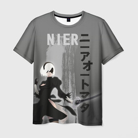 Мужская футболка 3D с принтом nier в Кировске, 100% полиэфир | прямой крой, круглый вырез горловины, длина до линии бедер | 2b | ahegao | anime | girl | nier automata | replicant | waifu | аниме | ахегао | нир автомата | отаку | охегао | тян | тяночка