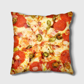 Подушка 3D с принтом Пицца в Кировске, наволочка – 100% полиэстер, наполнитель – холлофайбер (легкий наполнитель, не вызывает аллергию). | состоит из подушки и наволочки. Наволочка на молнии, легко снимается для стирки | cheese | olives | pepperoni | pizza | пицца